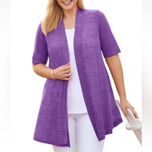 Woman Within Plus Size Lightweight Open Front Cardigan Sz 3x Linen‎ Blend Purple